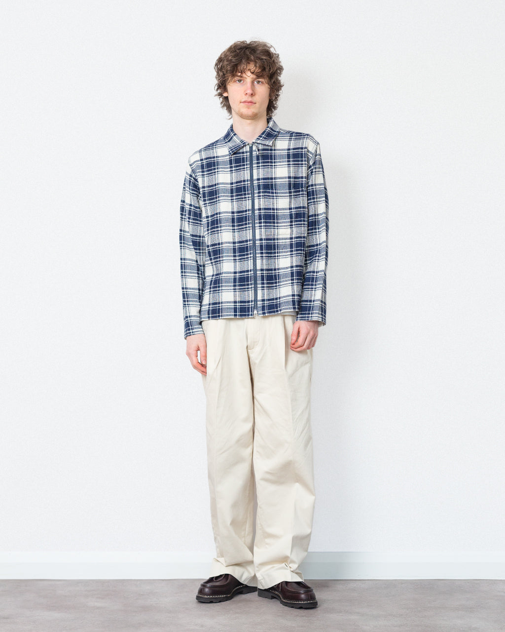 Zip Shirt - Texture Plaid Navy