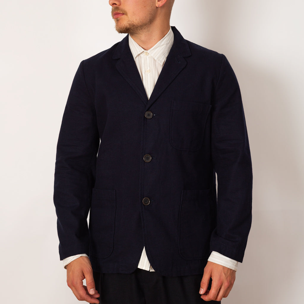 Three Button Jacket - Navy Brushed Moleskin