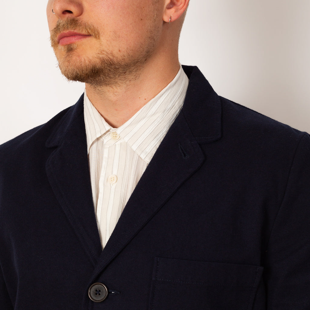 Three Button Jacket - Navy Brushed Moleskin