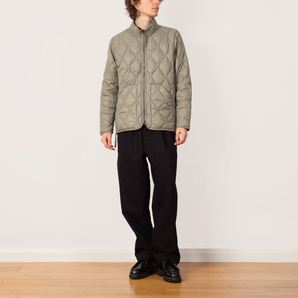 Military Hi Neck Zip Down Jacket - Dark Sage Green