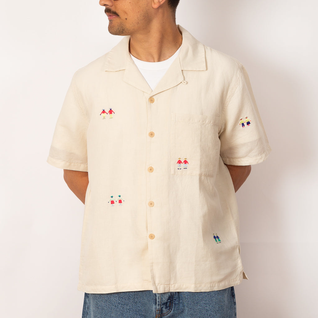 Relaxed Soft Collar Shirt - Ecru Scattered Embroidery