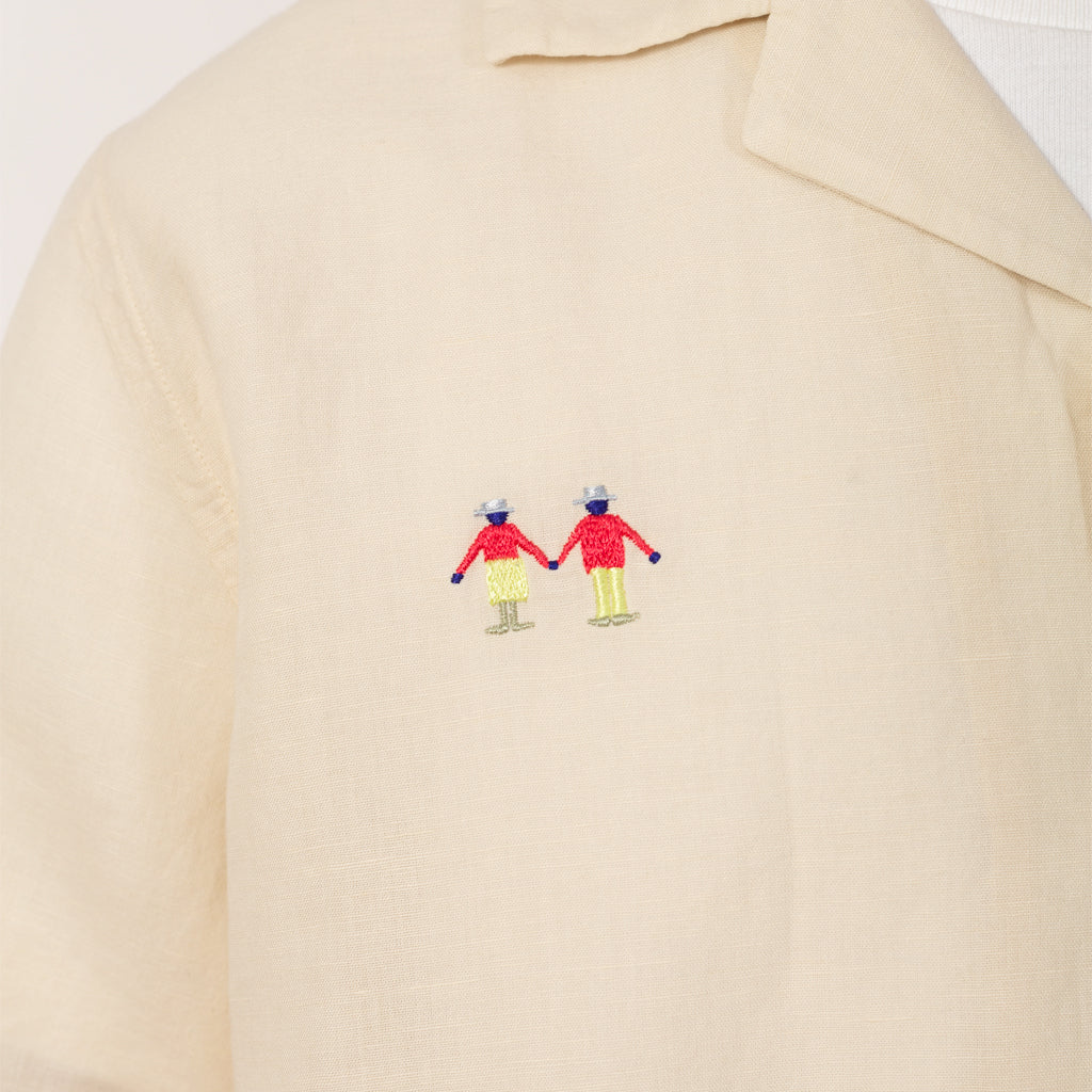 Relaxed Soft Collar Shirt - Ecru Scattered Embroidery