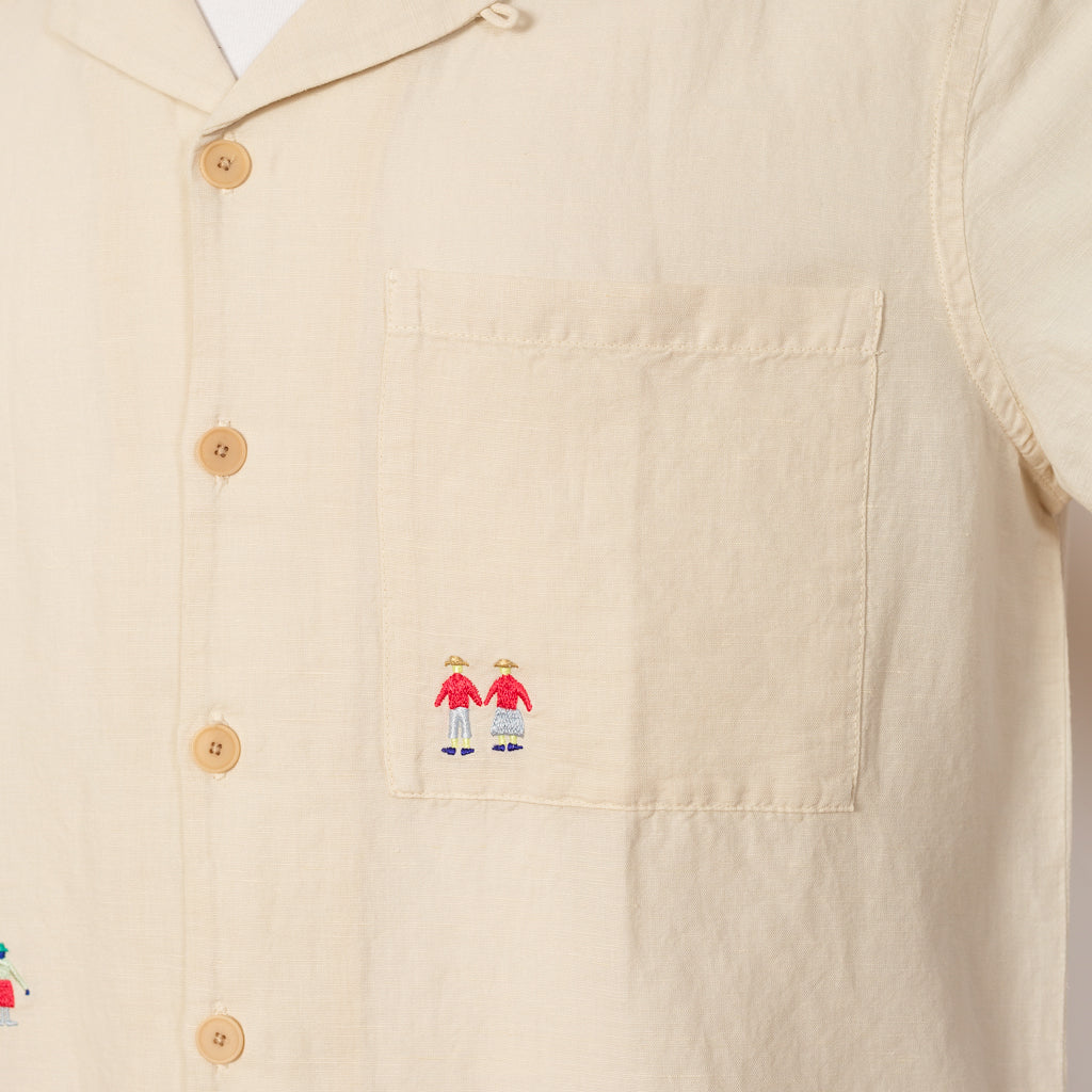 Relaxed Soft Collar Shirt - Ecru Scattered Embroidery