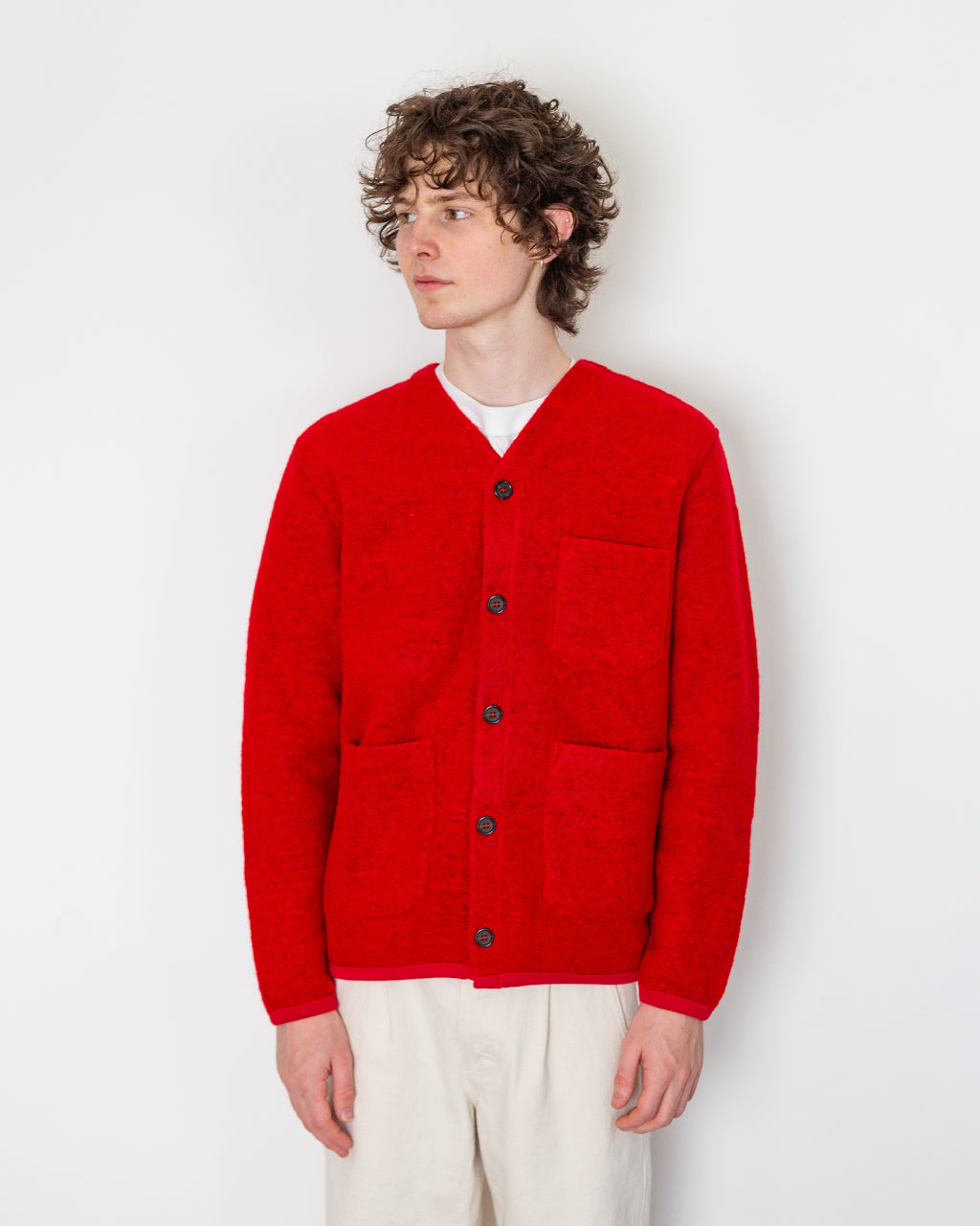 Wool Fleece Cardigan - Scarlet