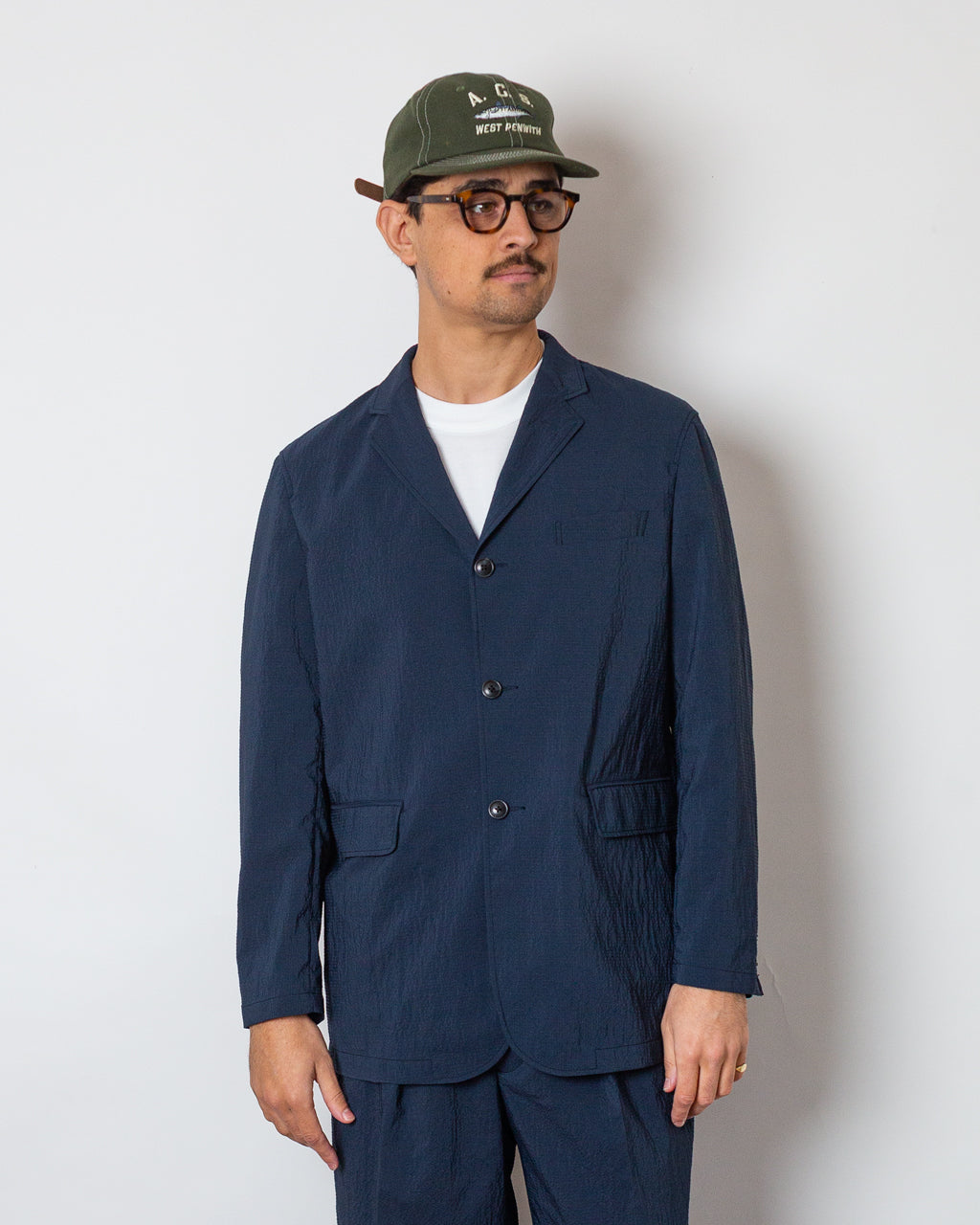 3 Button Seersucker Anywhere Suit - Navy
