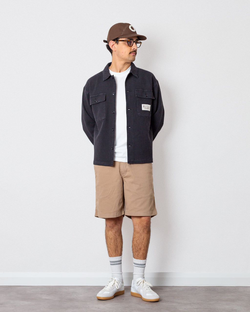 Waffle Button Front Shirt - Black