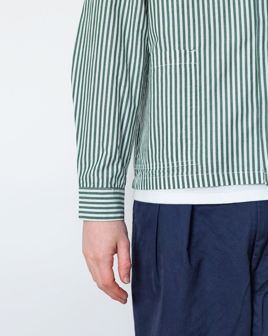 Poplin Stripe Waiter Shirt - Forest