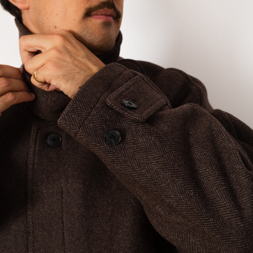Accession Coat - Brown Herringbone Recycled Wool