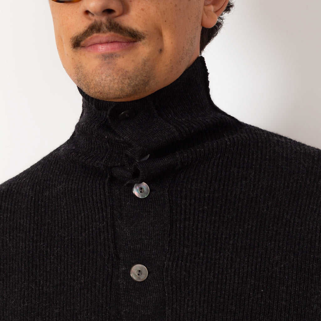 Turtle Neck Cardigan - Charcoal