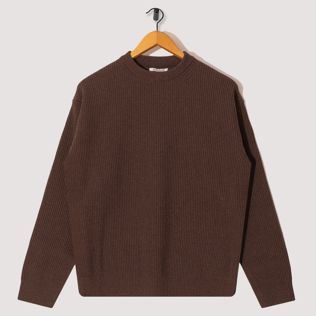 Super Fine Wool Rib Knit - Top Brown | Auralee | Peggs & son