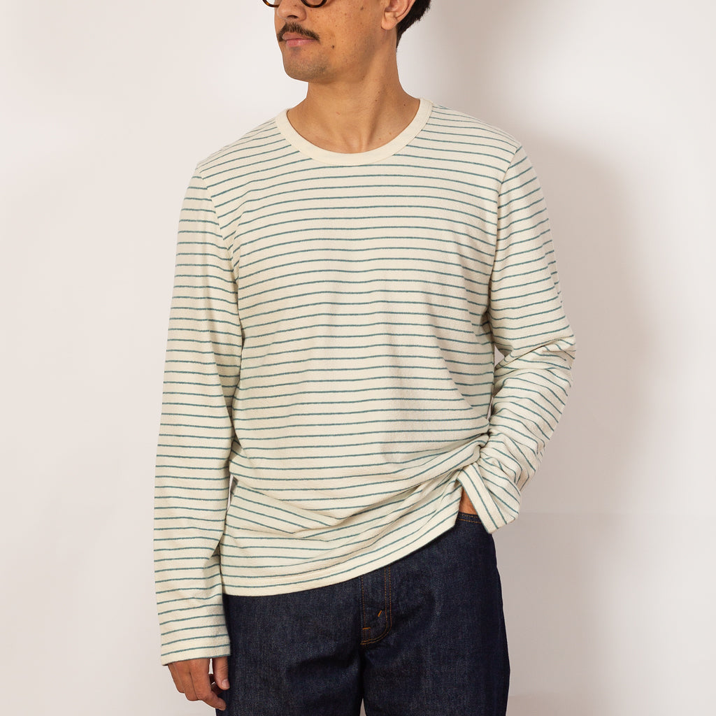 LS Textured Stripe T-Shirt - Ecru Misty Green