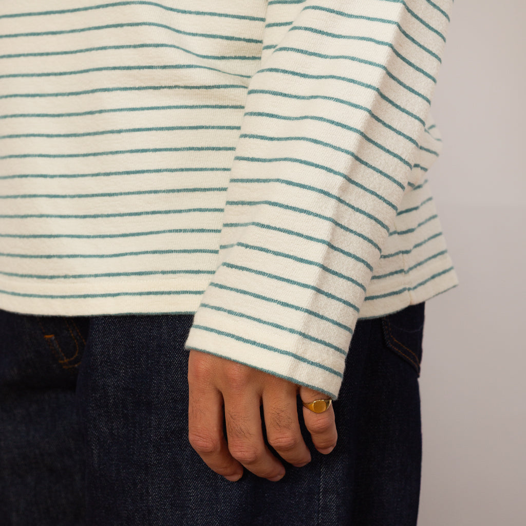 LS Textured Stripe T-Shirt - Ecru Misty Green