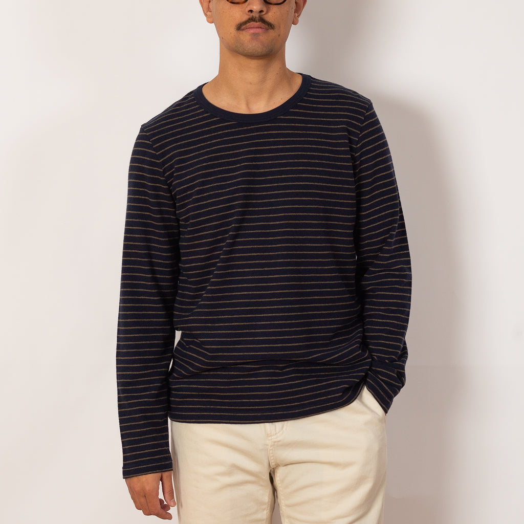 LS Textured Stripe T-Shirt - Navy Olive