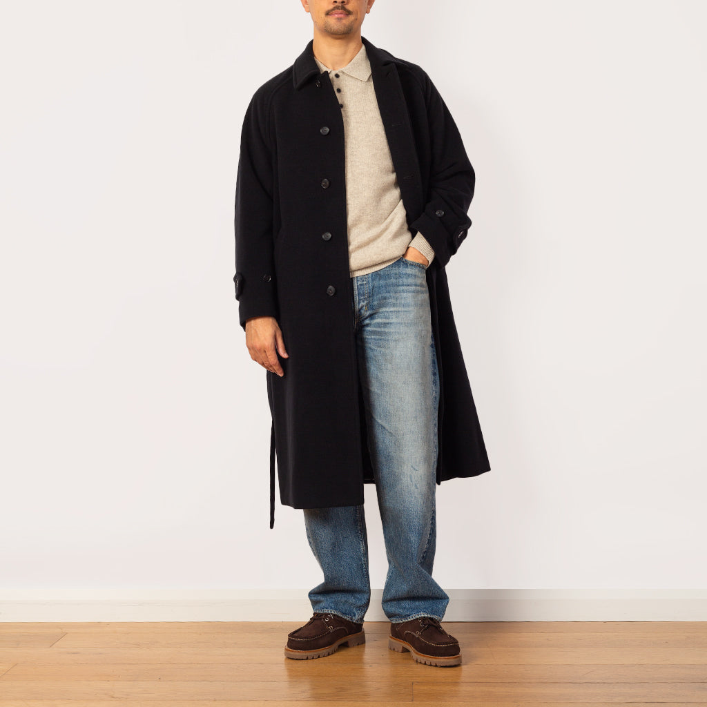 Wool Mosser Soutien Collar Coat - Black