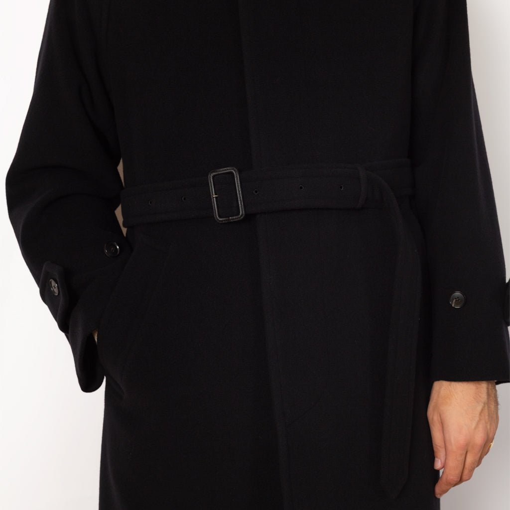 Wool Mosser Soutien Collar Coat - Black