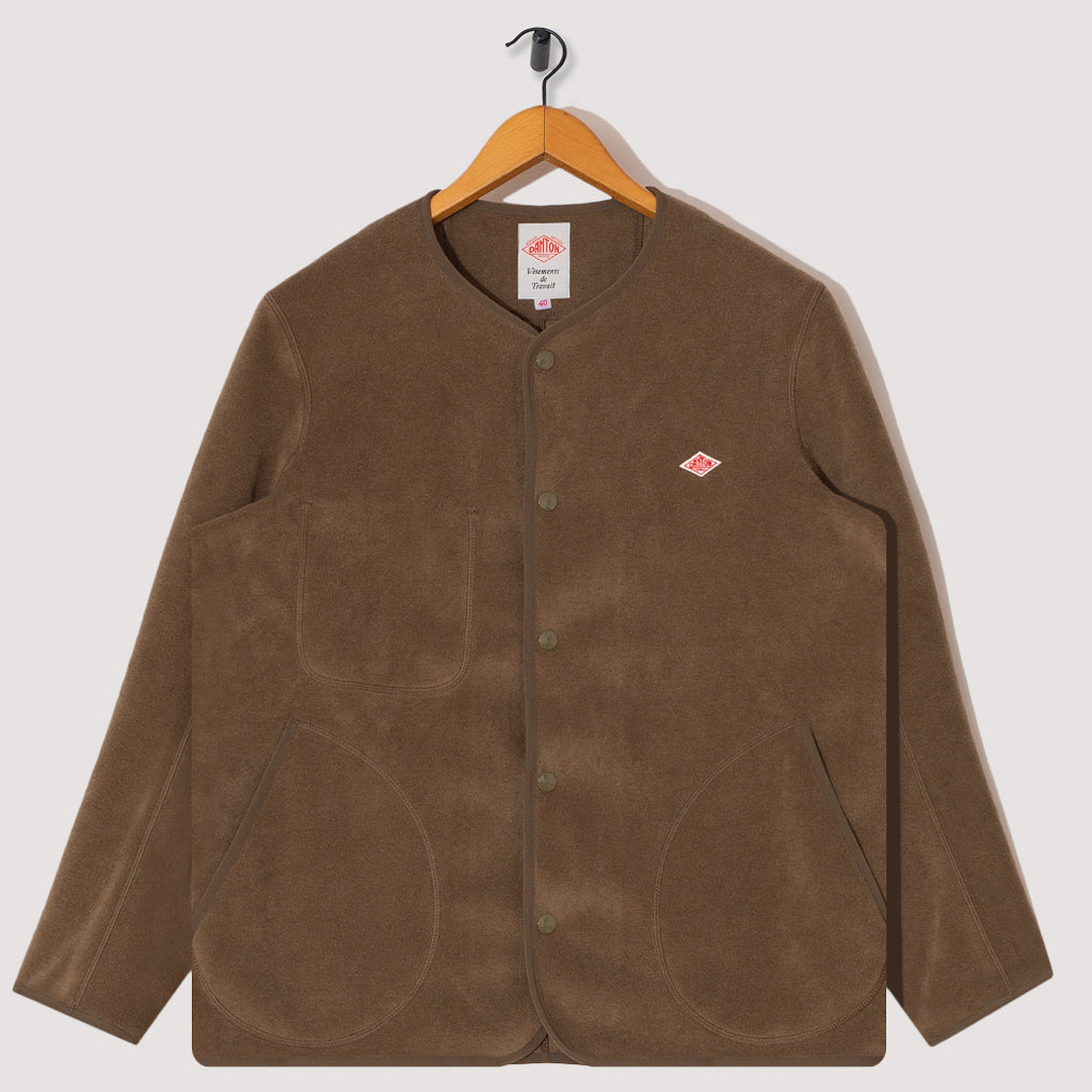 Fleece Collarless Jacket - Khaki | Danton | Peggs & son