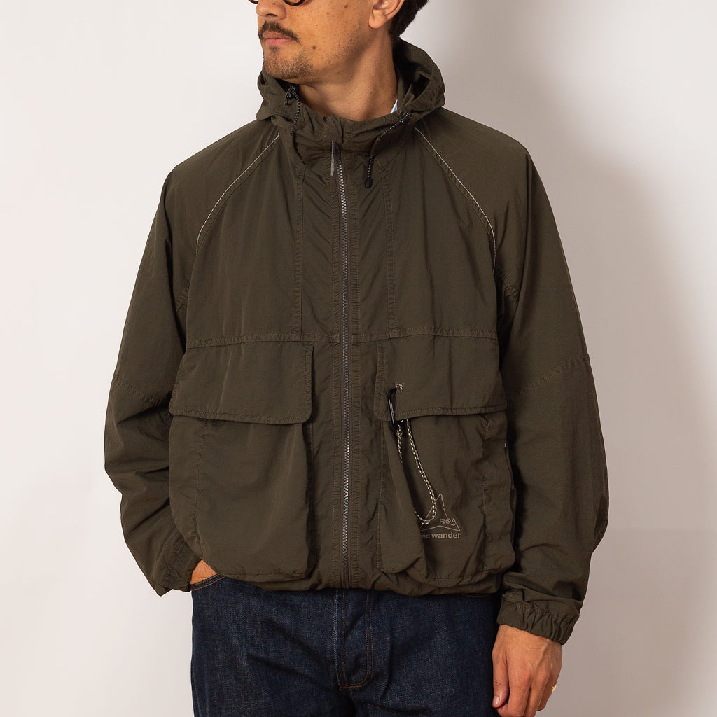 and wander Garment Dyed Hooded Jacket - Khaki