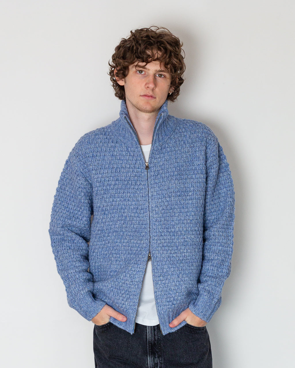 Full Zip Style Popcorn Pattern - Blue