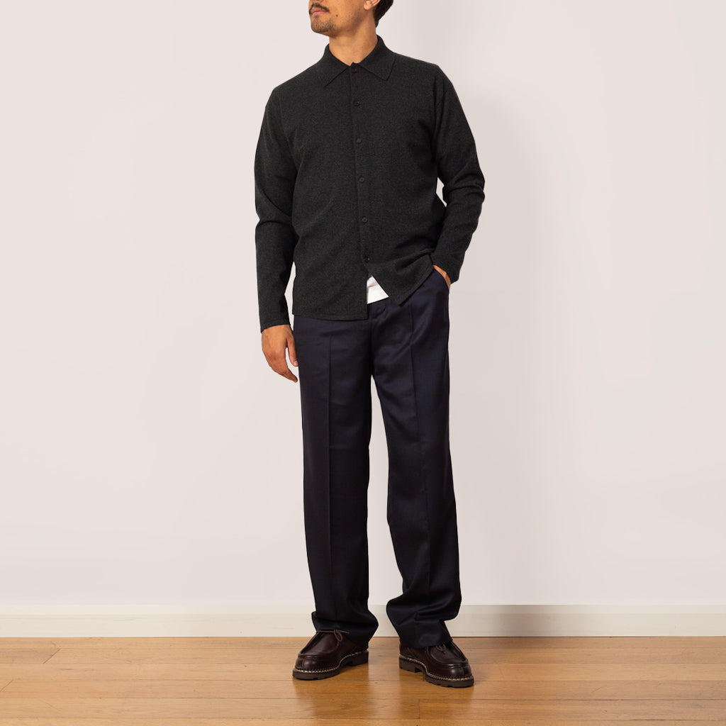 High Twist Wool Knit Shirt Cardigan - Charcoal
