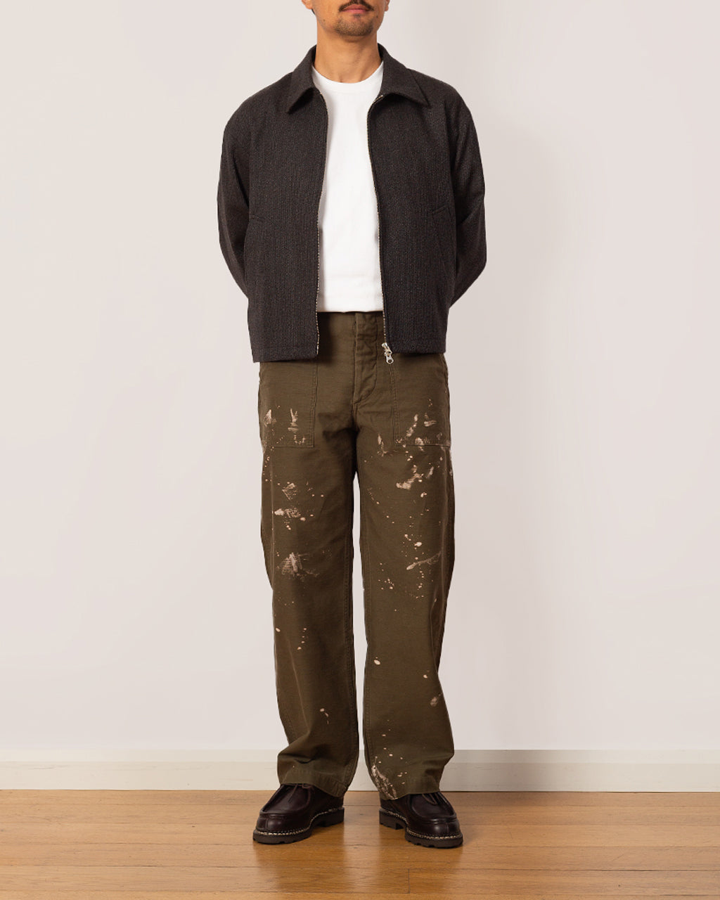 Washed Baggy Satin Bleached Baker Pant - Khaki Brown