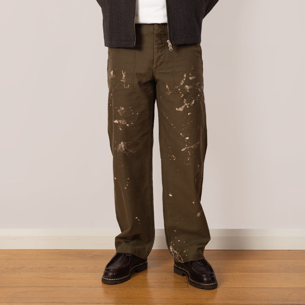 Washed Baggy Satin Bleached Baker Pant - Khaki Brown