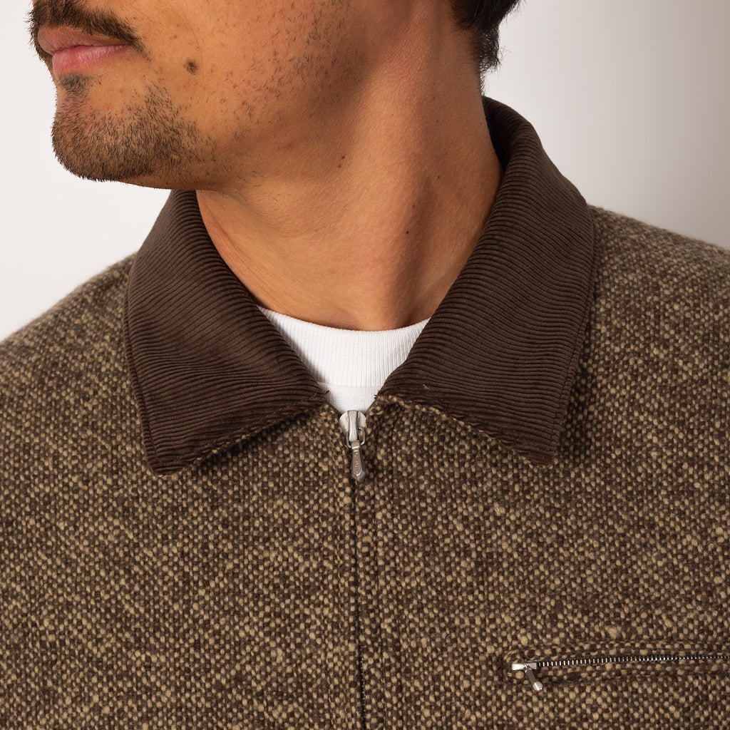 Homespun Tweed Zip Blouson - Brown