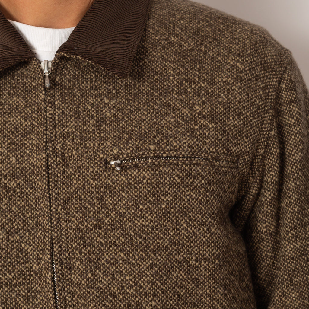 Homespun Tweed Zip Blouson - Brown