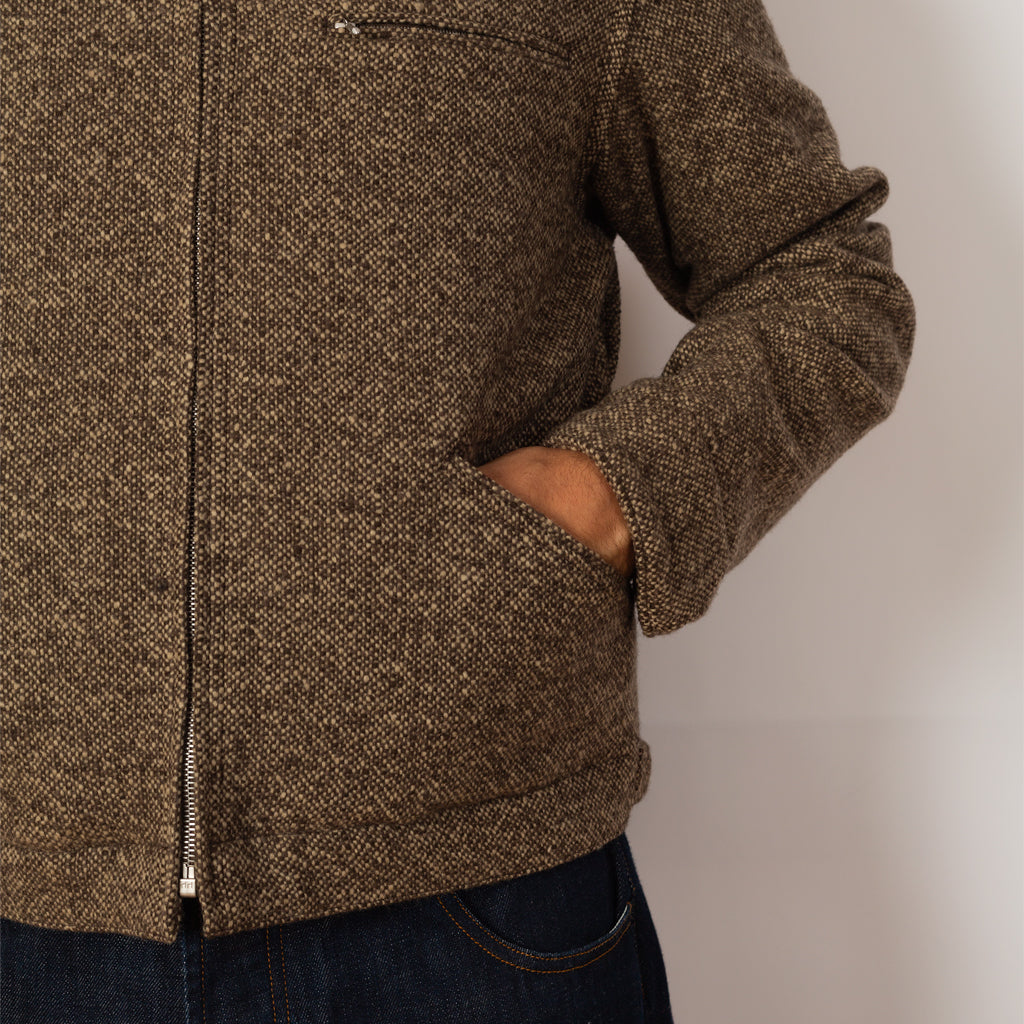 Homespun Tweed Zip Blouson - Brown