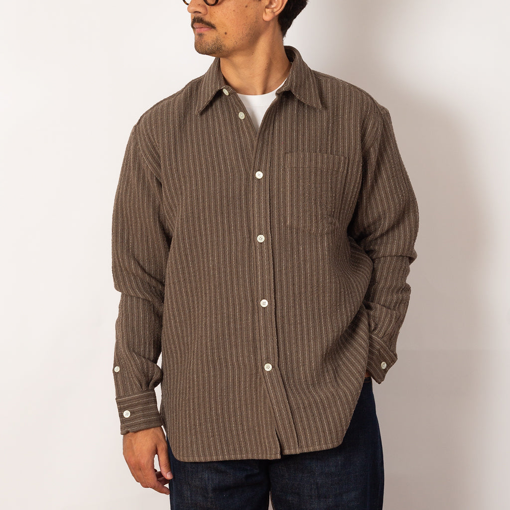 Ole Oversized Wool Stripe Shirt - Seal Brown (9024)