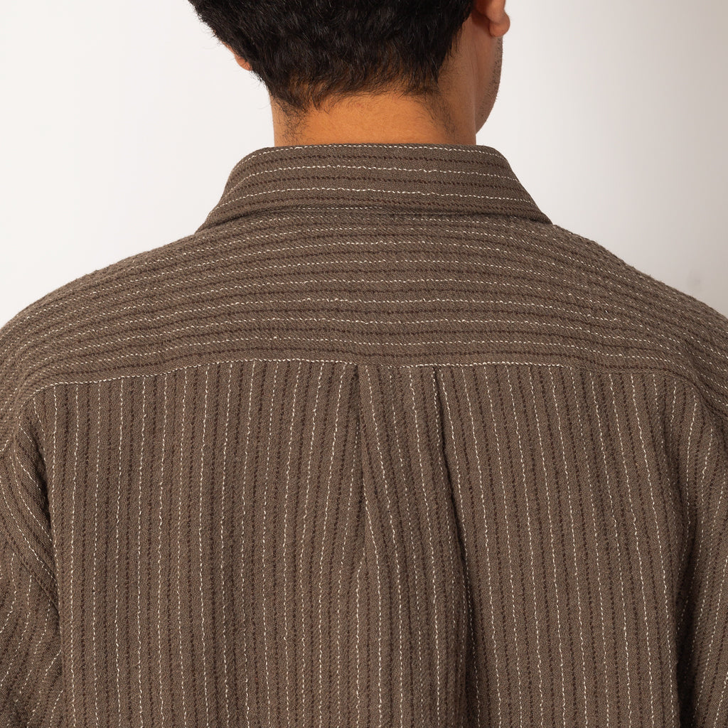Ole Oversized Wool Stripe Shirt - Seal Brown (9024)
