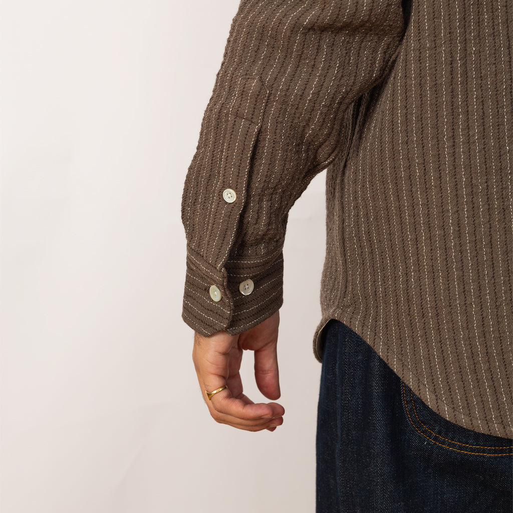 Ole Oversized Wool Stripe Shirt - Seal Brown (9024)
