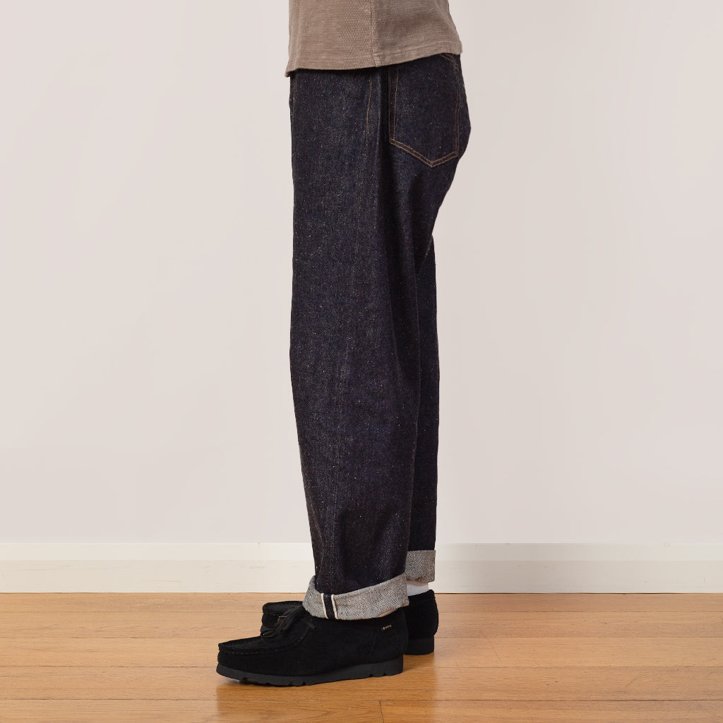 Five Pocket Zipper Front Denim Pants - Indigo One Wash