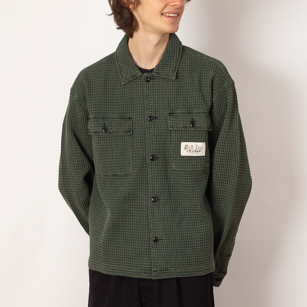 WAFFLE BUTTON FRONT SHIRT - Dark Green