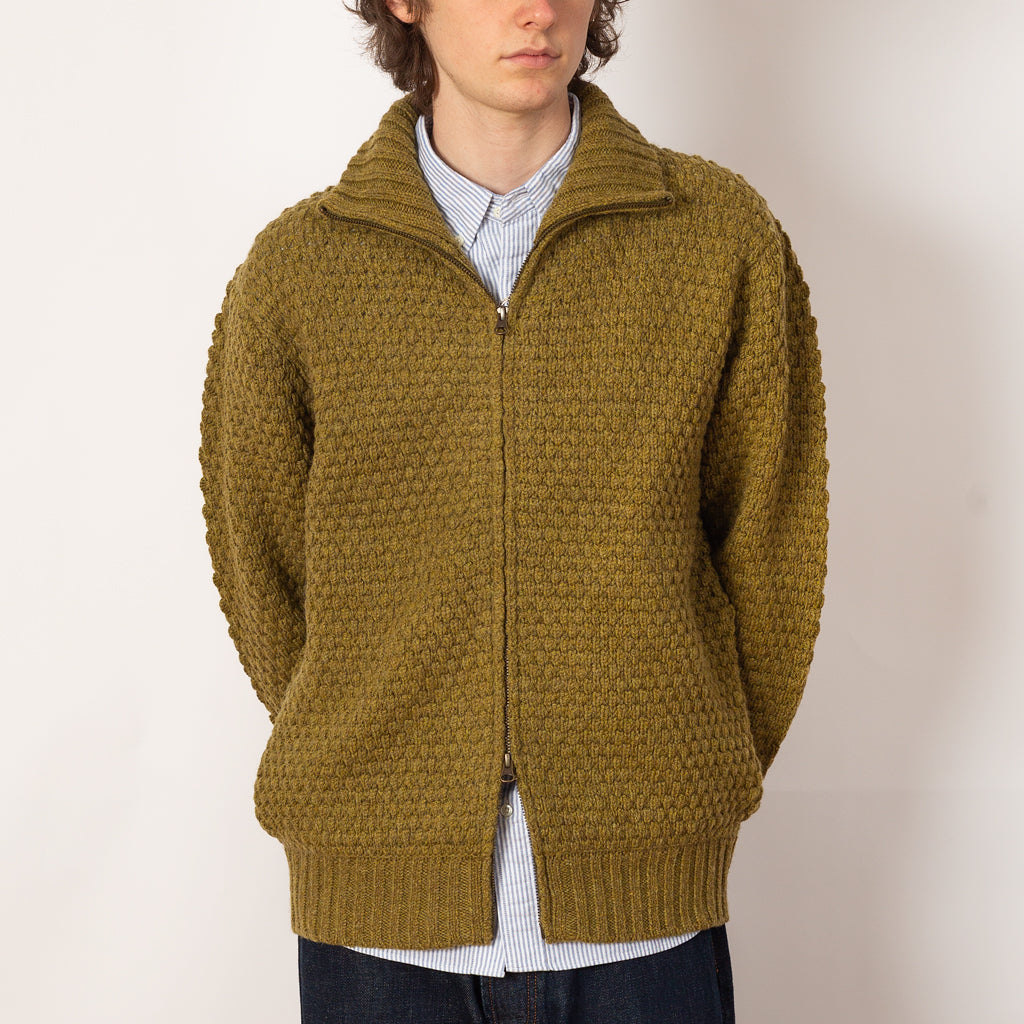 Full Zip Style Popcorn Pattern - Olive