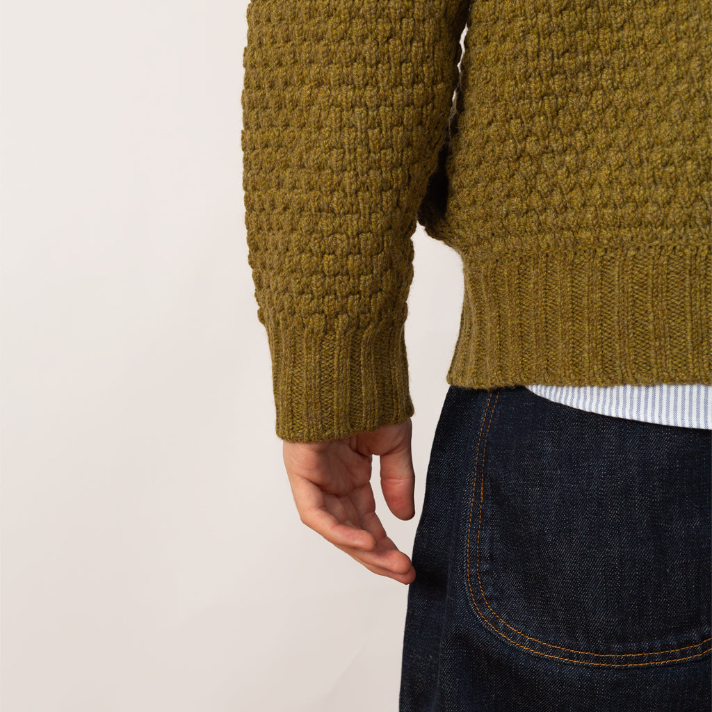 Full Zip Style Popcorn Pattern - Olive