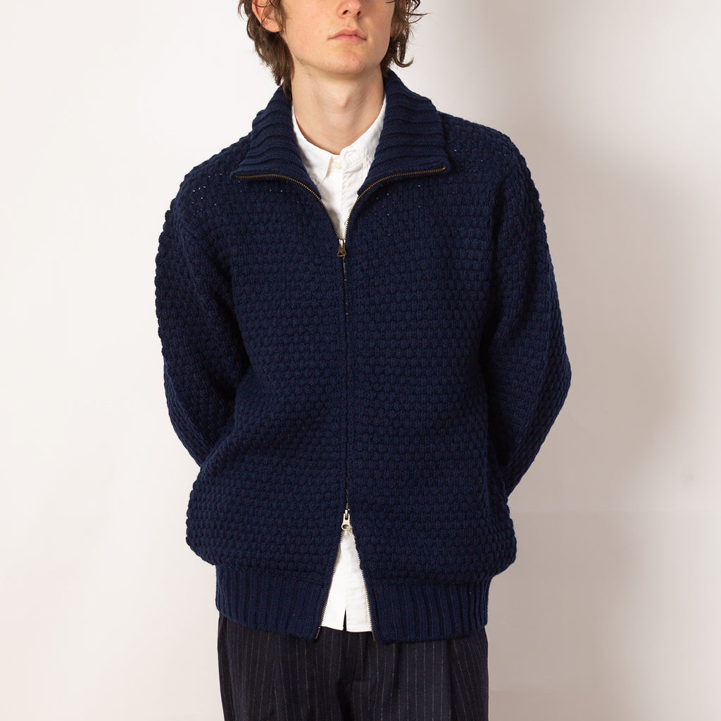 Full Zip Style Popcorn Pattern - Navy
