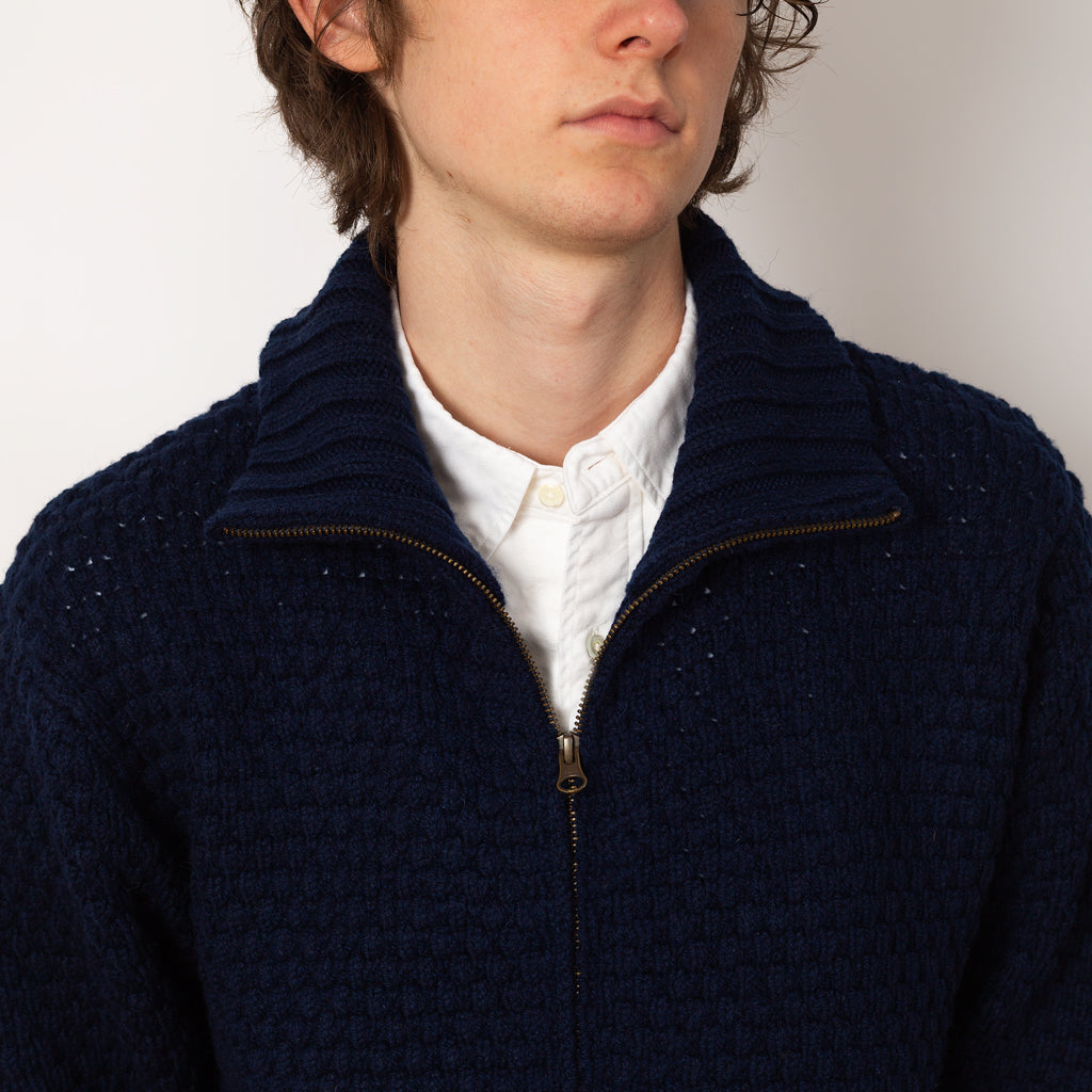 Full Zip Style Popcorn Pattern - Navy