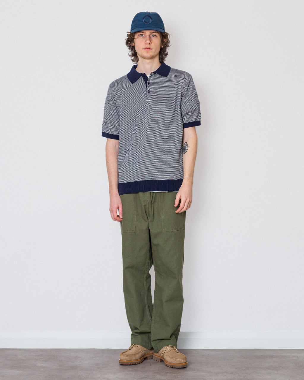 Microstripe SS Polo - Navy/Ecru