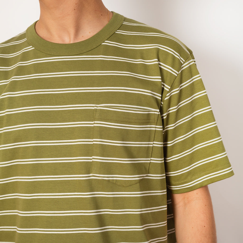 Holger Organic Sailor Stripe Pocket Tee - Moss Green