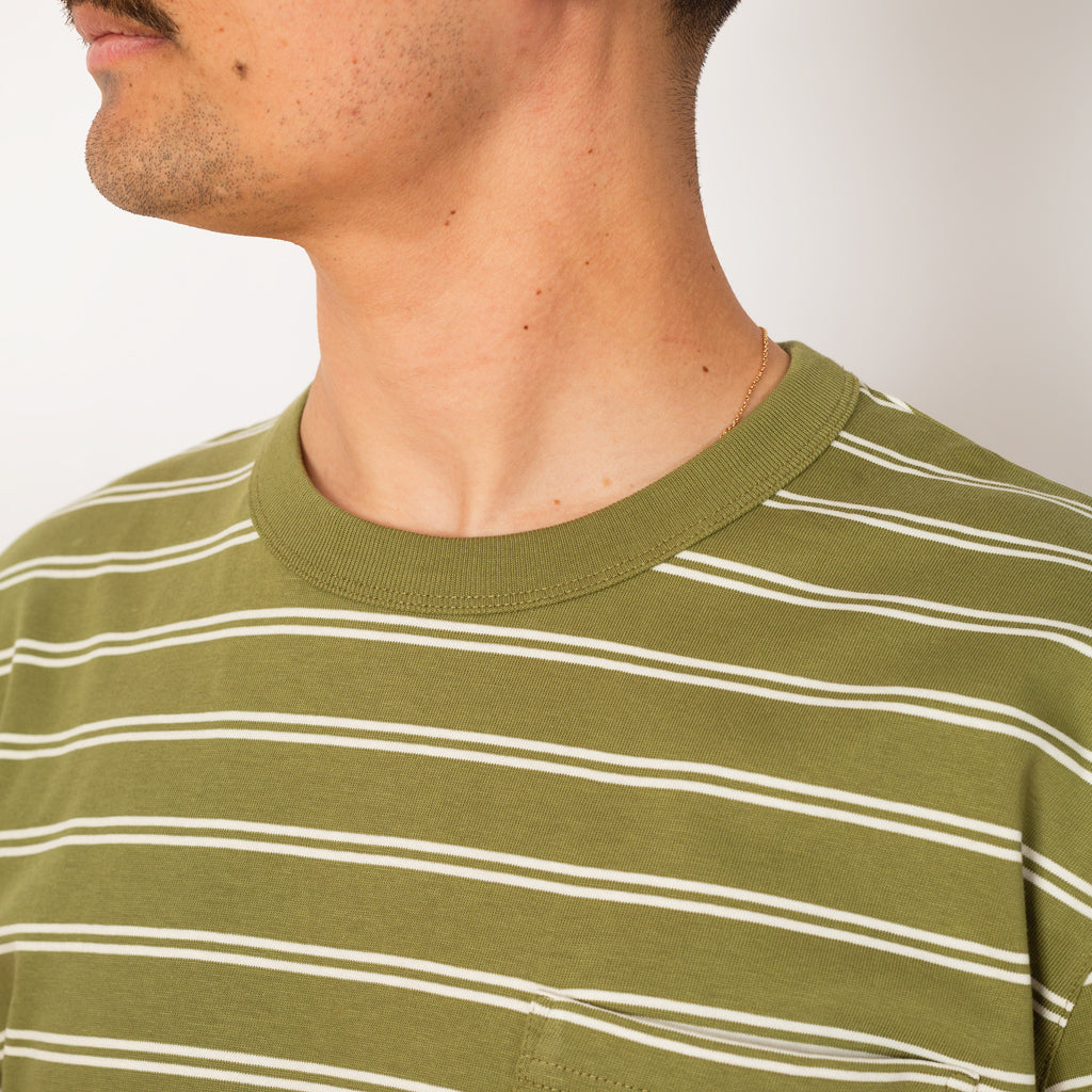 Holger Organic Sailor Stripe Pocket Tee - Moss Green