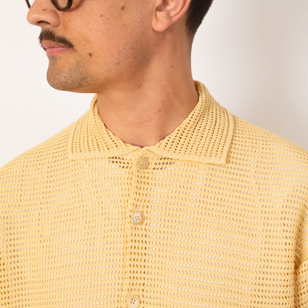 Knit Half Sleeve Shirt - White Yellow