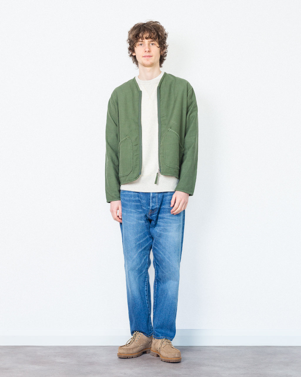 Zip Liner - Olive Slub Sateen