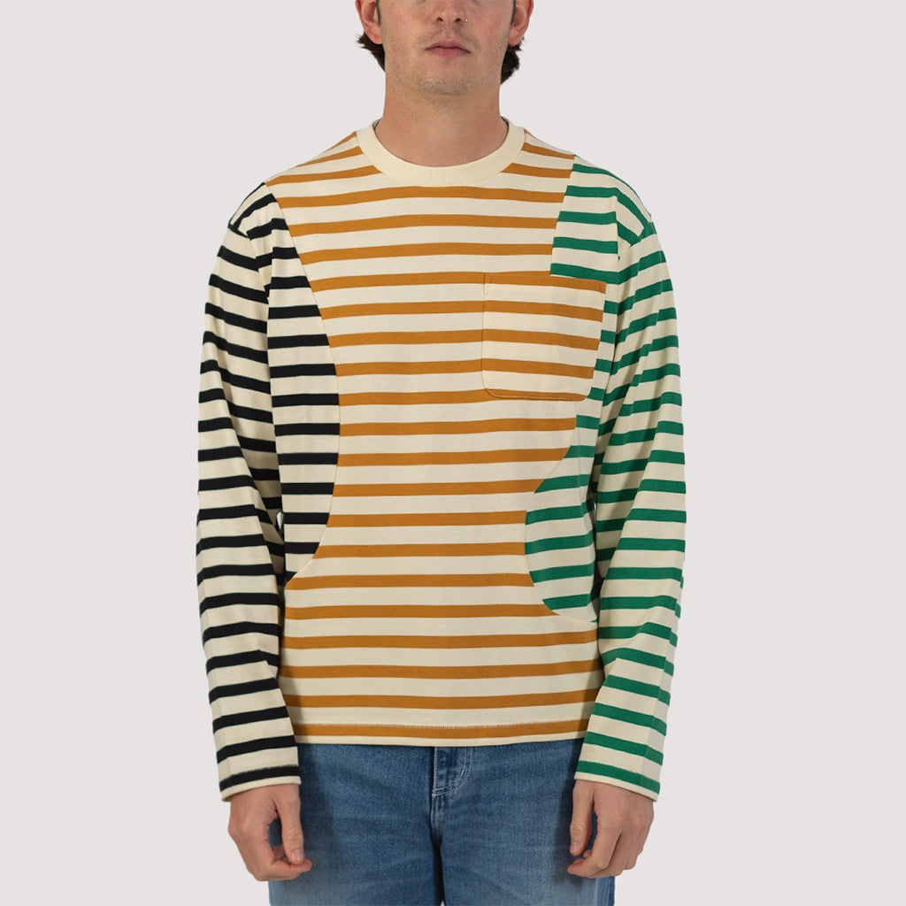 Organic Paneled Stripe L/S T-Shirt - Cream Multi