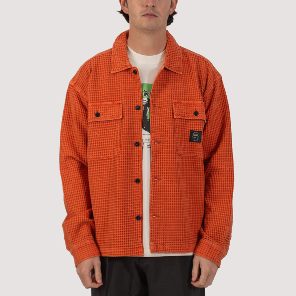 Waffle Button Front Shirt - Terracotta