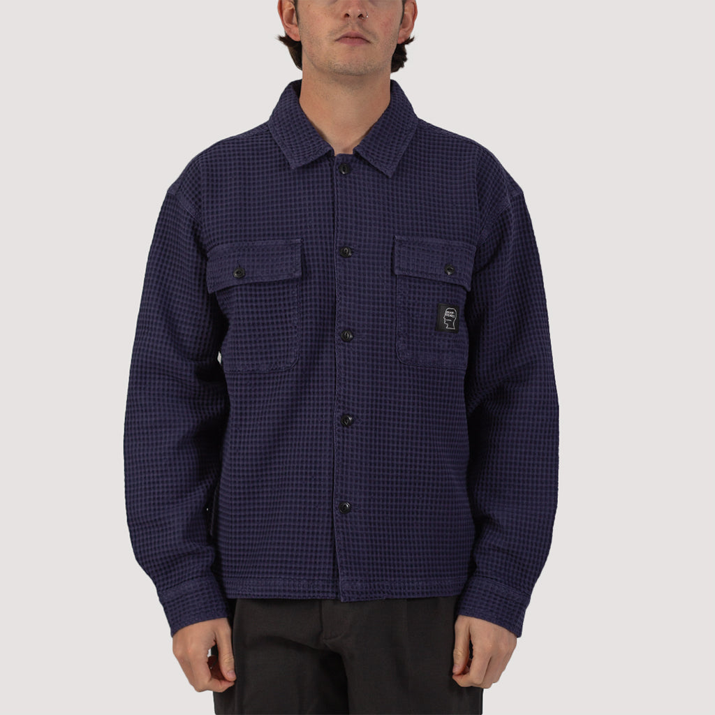 Waffle Button Front Shirt - Navy