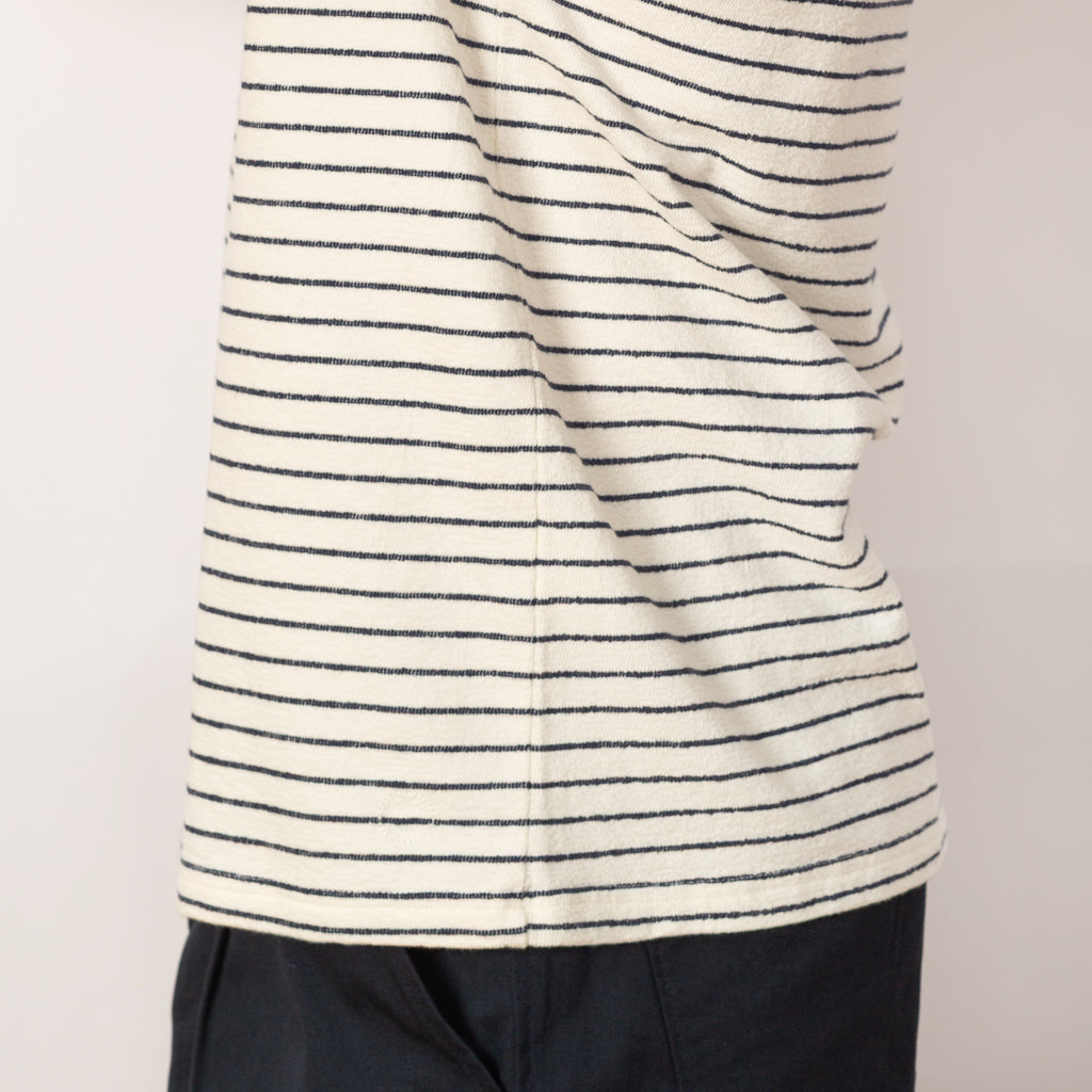 SS Textured Stripe Tee - Ecru Navy