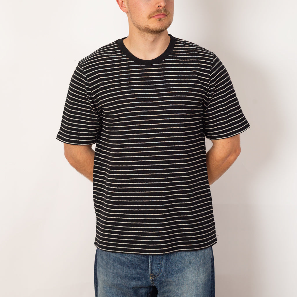 SS Textured Stripe Tee - Black Ecru