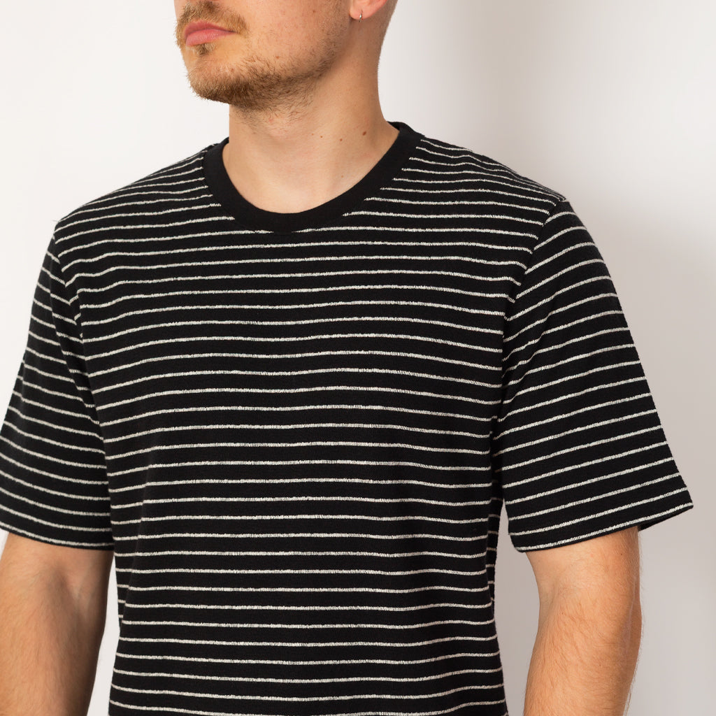 SS Textured Stripe Tee - Black Ecru