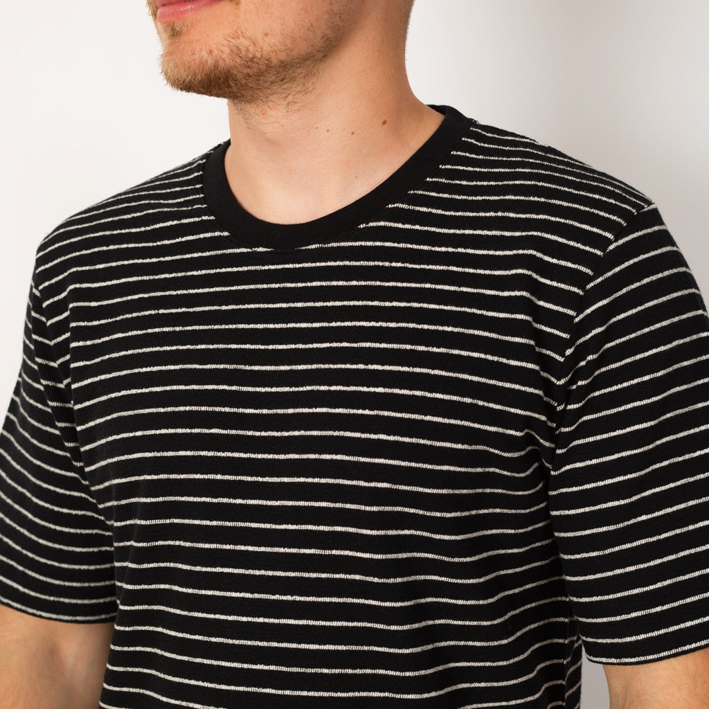 SS Textured Stripe Tee - Black Ecru