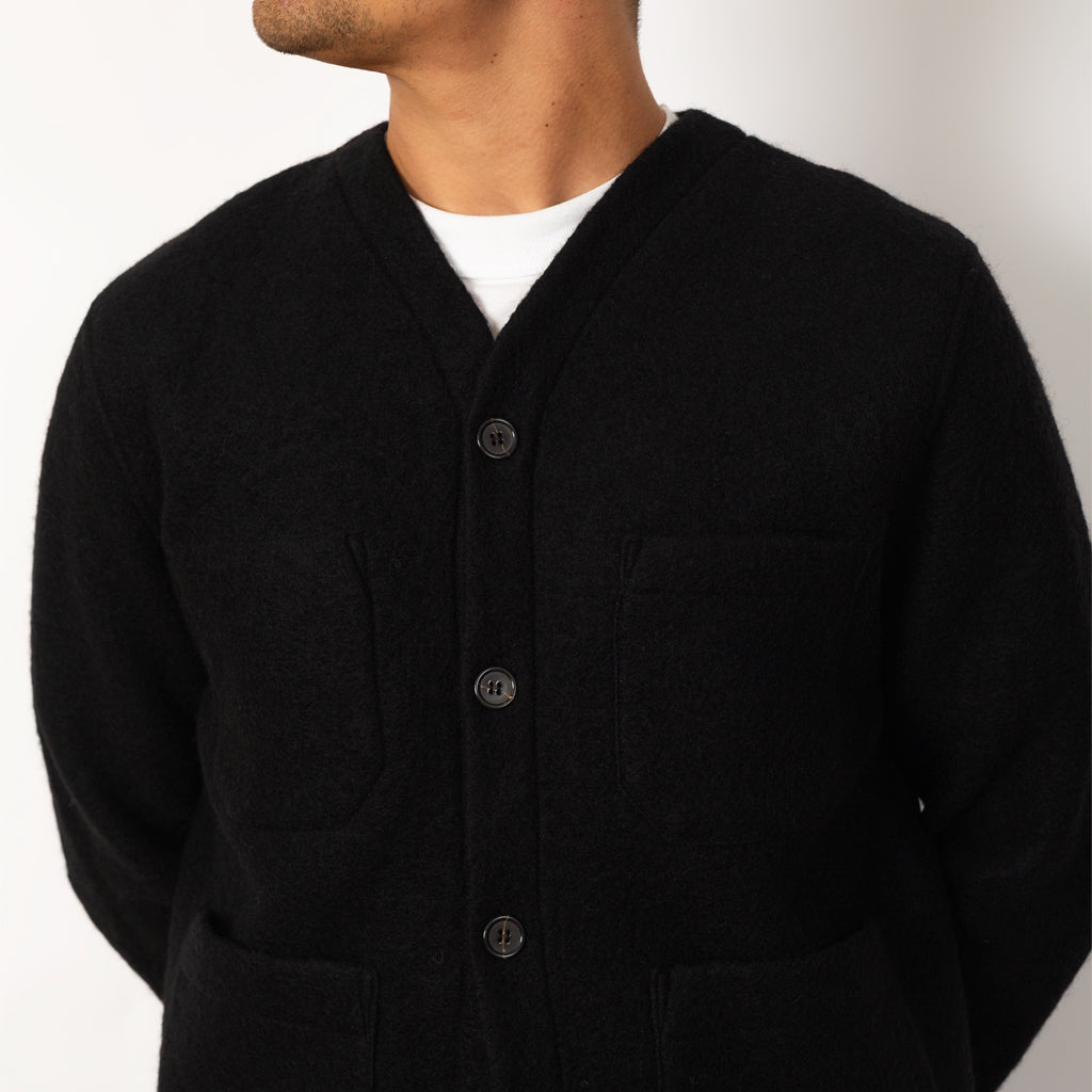 Wool Fleece Cardigan - Black